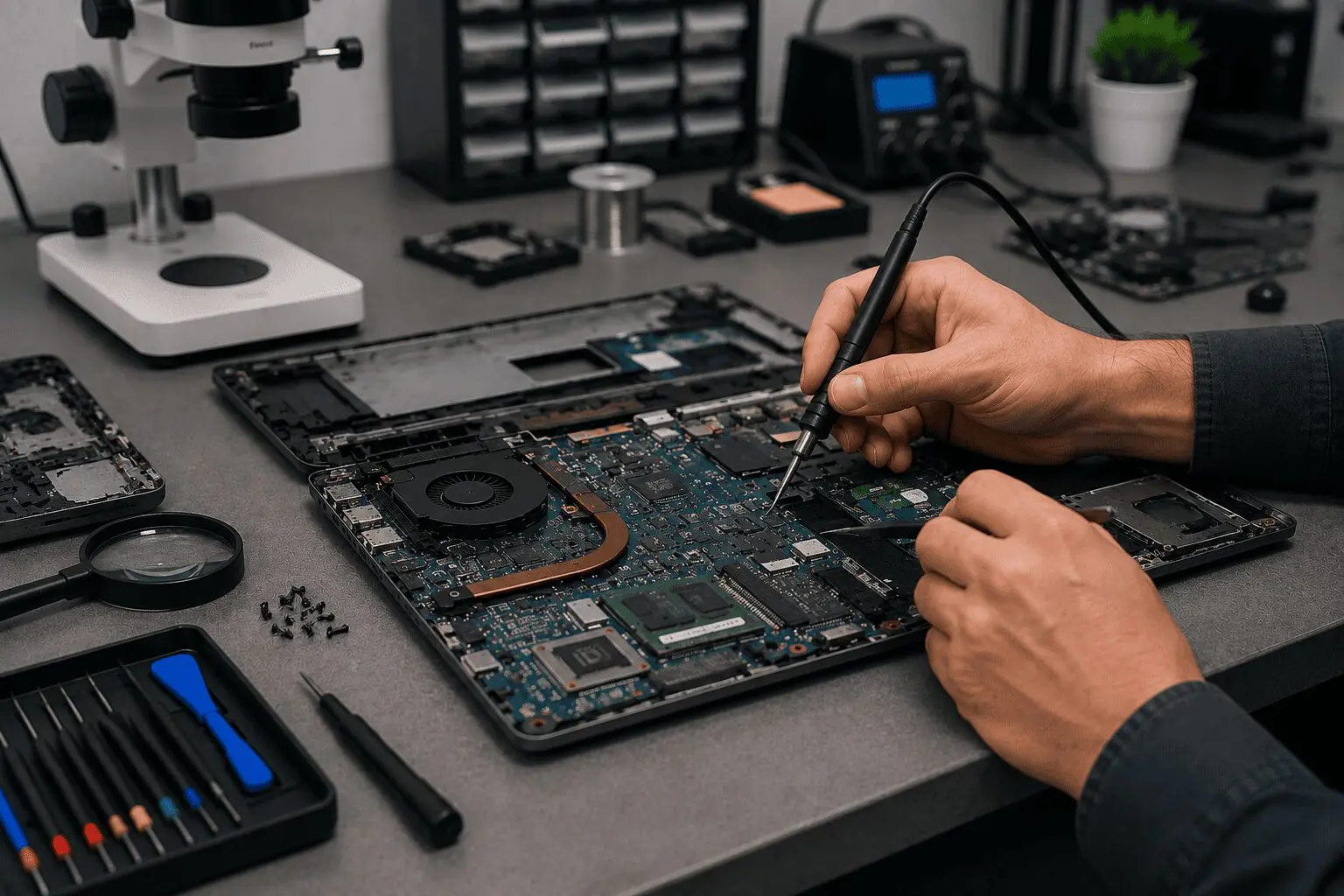 ремонт материнской платы ноутбука в мастерской Laptop Lab Хадера