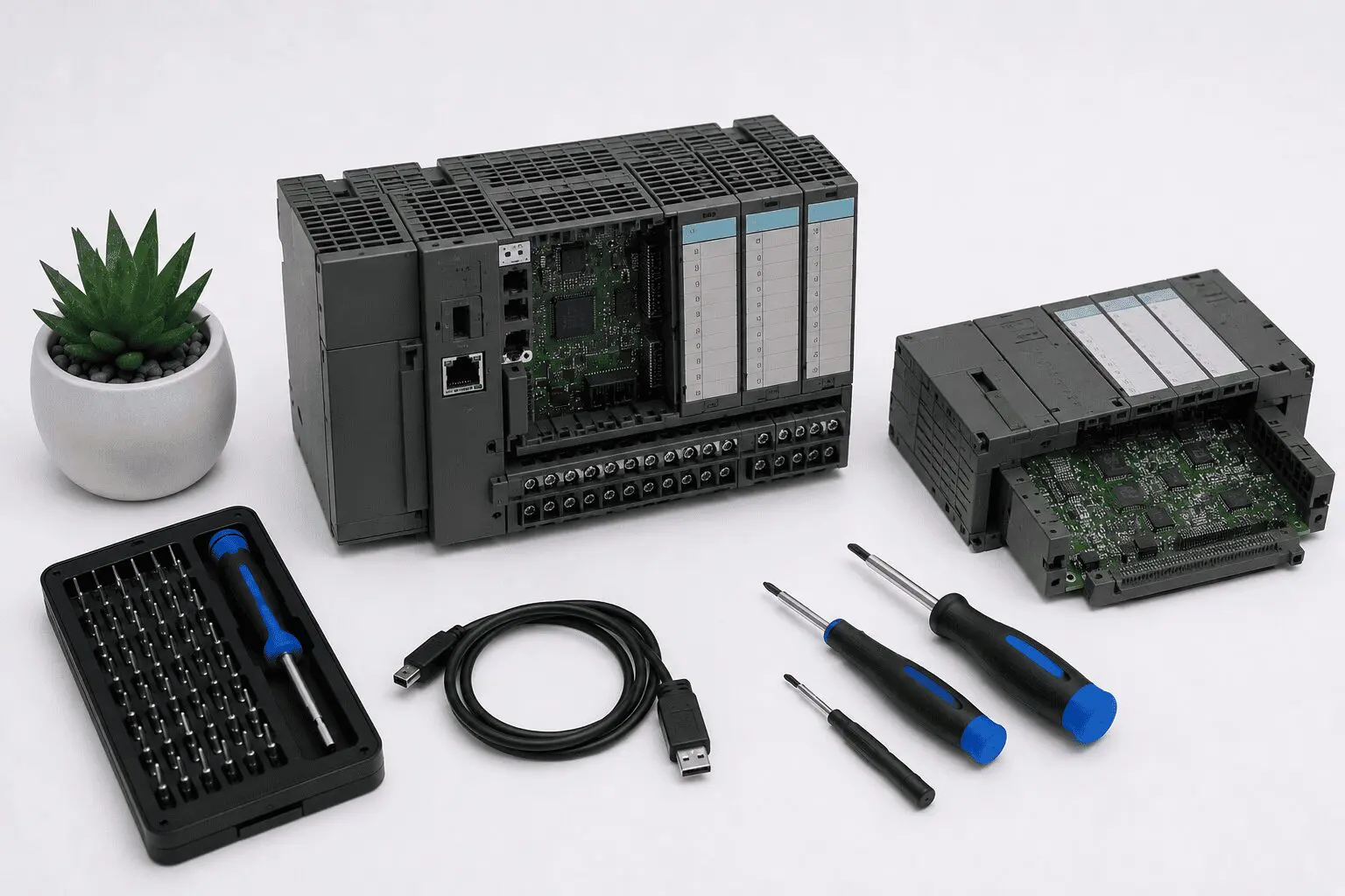 תיקון PLC ברמת רכיב — Siemens, Omron, Mitsubishi