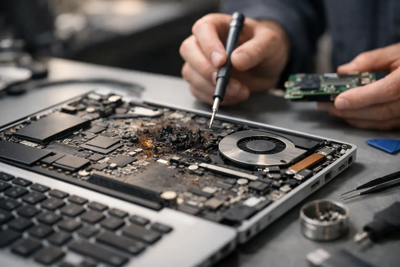 שיקום לפטופ אחרי קצר חשמלי - מה אפשר להציל