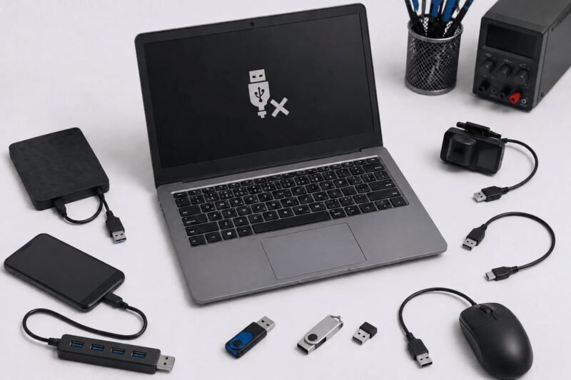 מחשב נייד לא מזהה USB — אבחון פורט ובקר