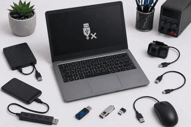 מחשב נייד לא מזהה USB — אבחון פורט ובקר