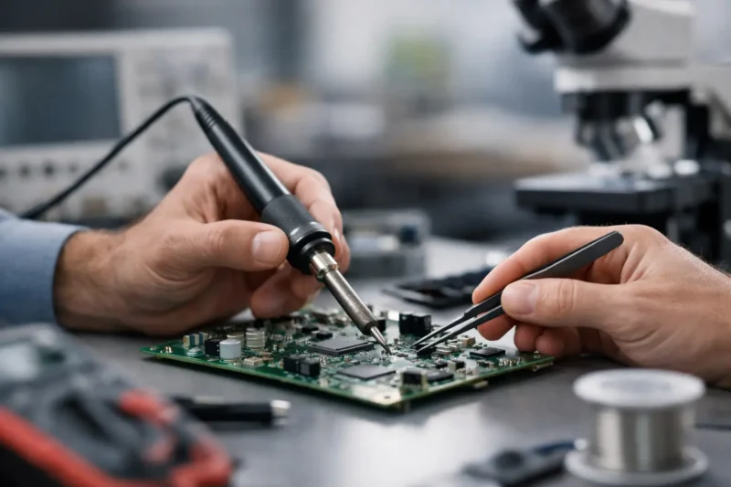ремонт электронной платы на уровне компонентов в мастерской Laptop Lab